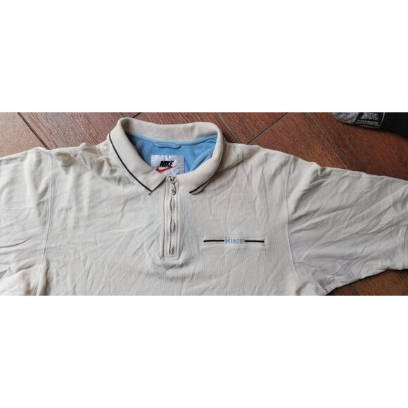 Vintage Nike 1/4 Zip Polo Shirt 90s Size Large Carolina Blue Accent Stripe Logo - Picture 2 of 9